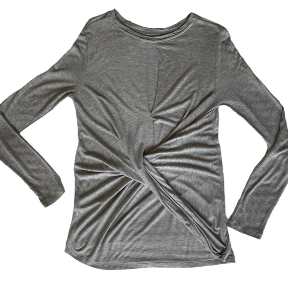 *NWOT* Banana Republic Long Sleeve Open Twist Back Top, Gray Marl - Picture 3 of 10